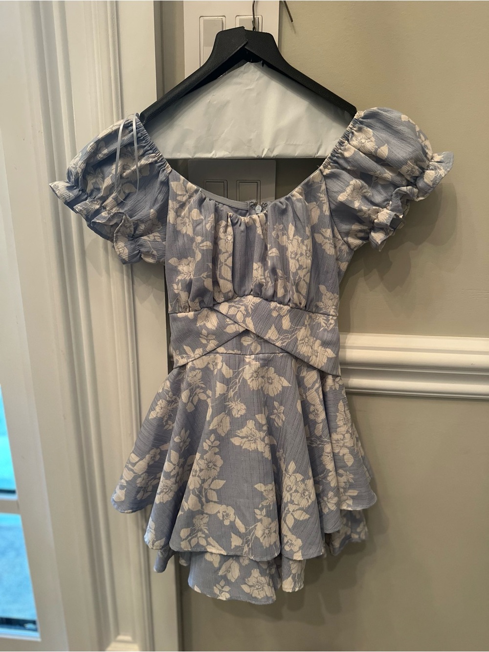 Altar'd State Light Blue and White Floral Mini Dress/ Romper